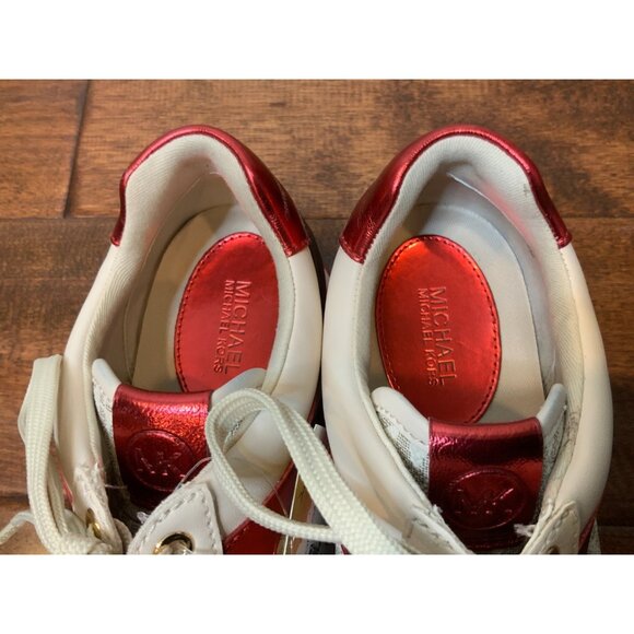 Michael Kors Maddy Color-Block Signature Logo Trainer Crimson Red, Size 8 - Picture 4 of 11